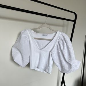 White Cropped Puffy Sleeve Zara Shirt Size S